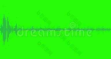 数字均衡器音频频谱声波在色度键绿色屏幕背景，立体声效果信号与垂直